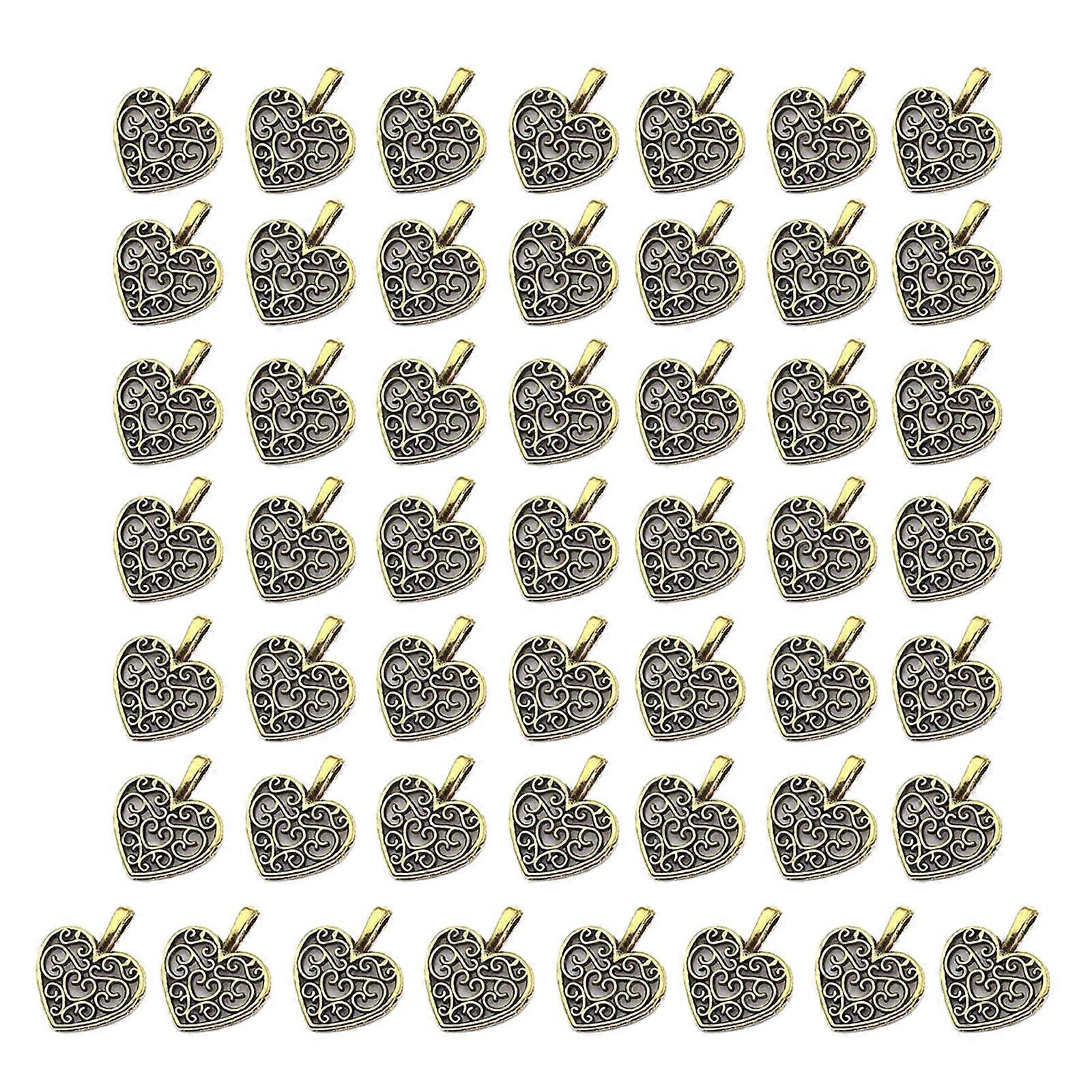 Elegant Versatile Retro Alloy Heart Pendant For Handmade Accessories Keychain Decorations And Gift Making  Ancient Gold