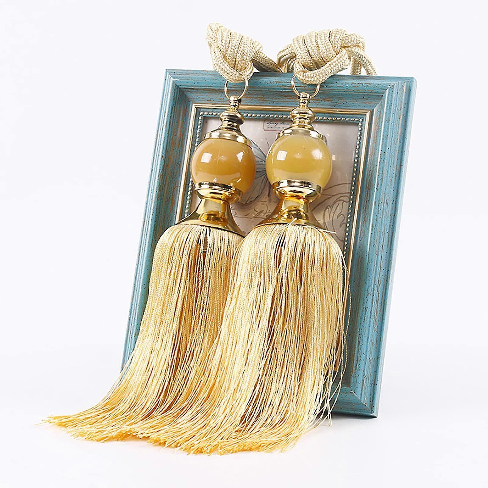 Tiebacks 2Piece Handmade Curtain Rope Tiebacks Crystal Beaded Fringe Ropes Holdbacks For Home And Office Drapery