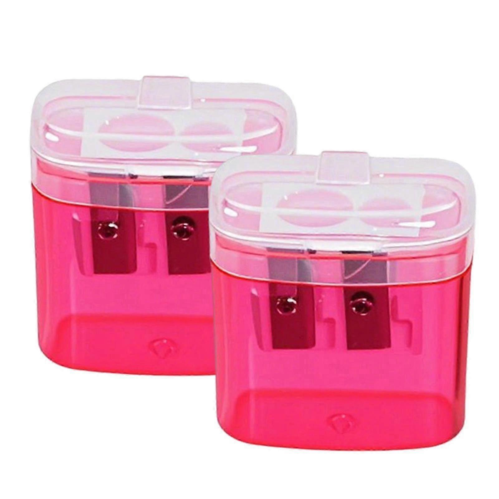 Back to School 2 Hole Pencil Sharpener for Kids, Cute Manual Sharpener with Container, Small Portable School Supplies, 2 Pack for Classroom, Off
