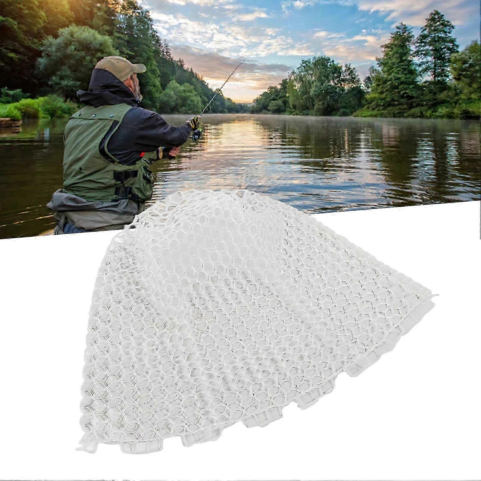 Fishing Landing Net Replacement Transparent White Collapsible Rubber 55cm Fishing Net for Angler