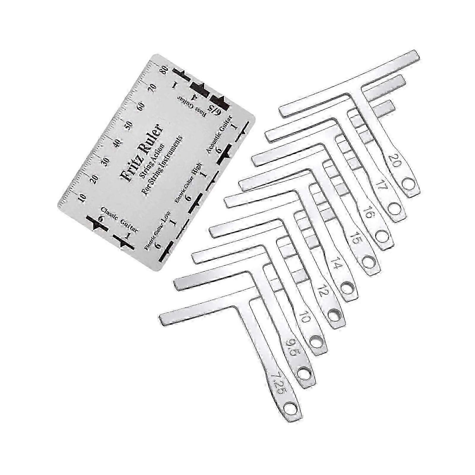 9Pcs Understring Radius Gauge with Guitar String Height Ruler Measuring Tool