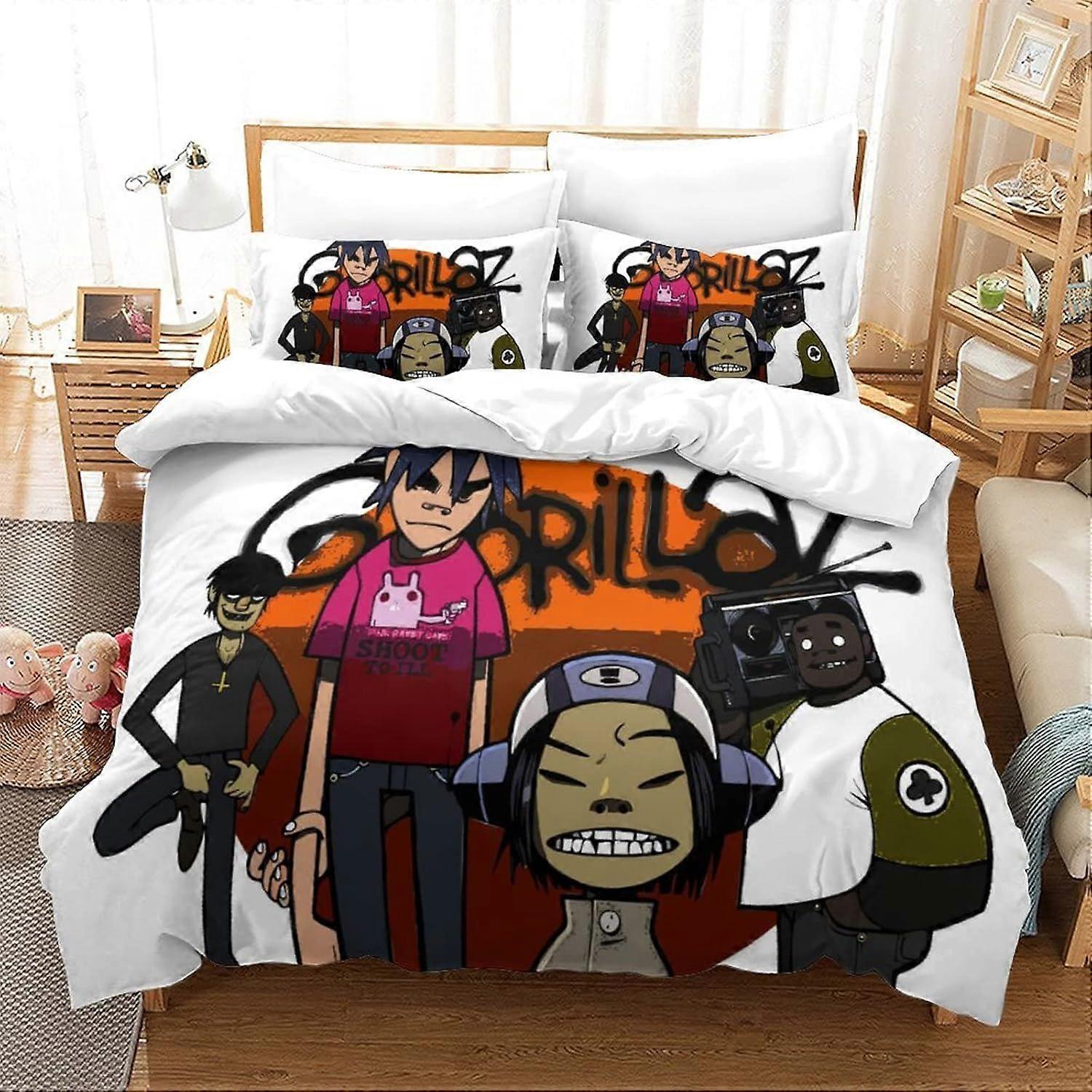 GENBAK Gorillaz Duvet Cover Duplo Hip-Hop Padrão Roupa de Cama Set Soft Lightweight Microfiber Music Quilt Cover com fecho com zíper Duplo