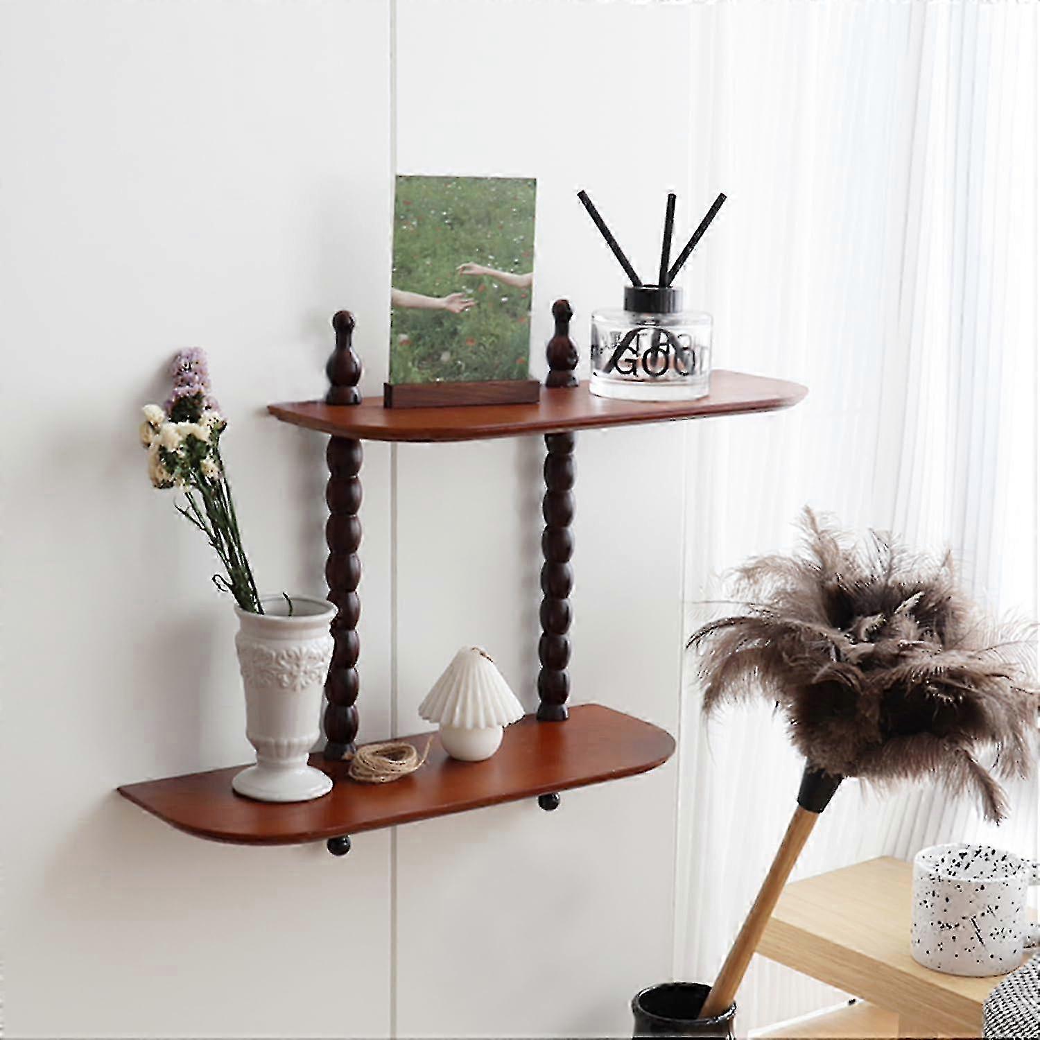 Two Roman columns and a 2 -layer wall mounted on a wall shelf for decorative screen shelf (brown)