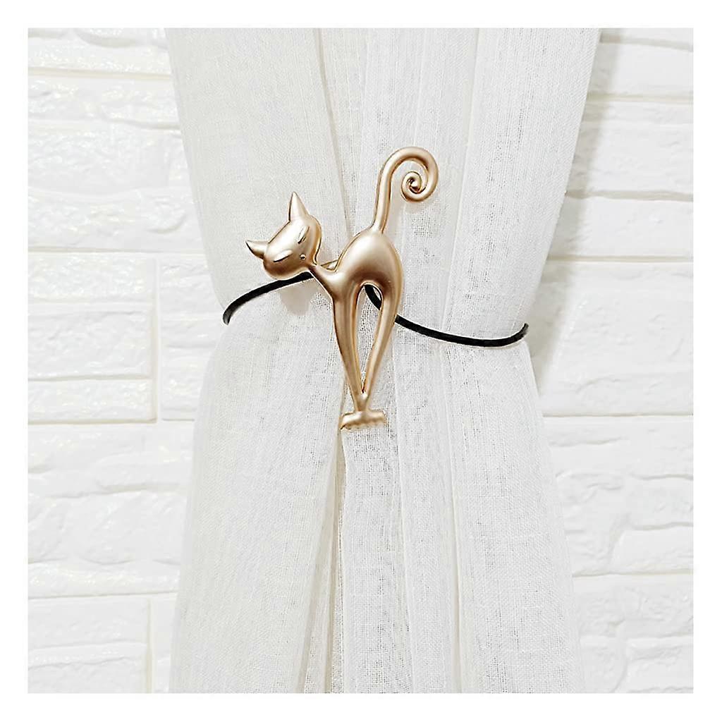 Magnetic Curtain Tiebacks Set of 2 Cat Design Decorative Rope Holdbacks for Window Drapes Matt Gold