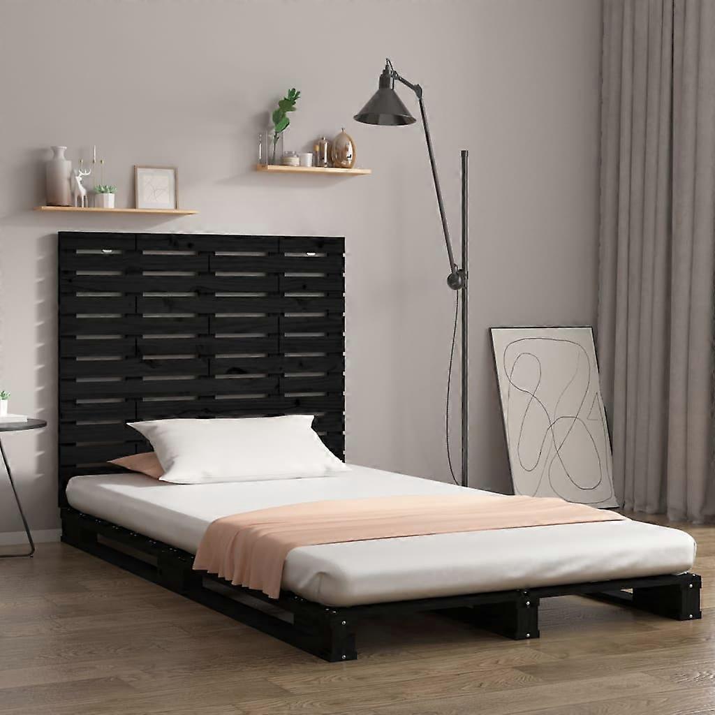 Wall Headboard Black 141x3x91.5 cm Solid Pine Wood