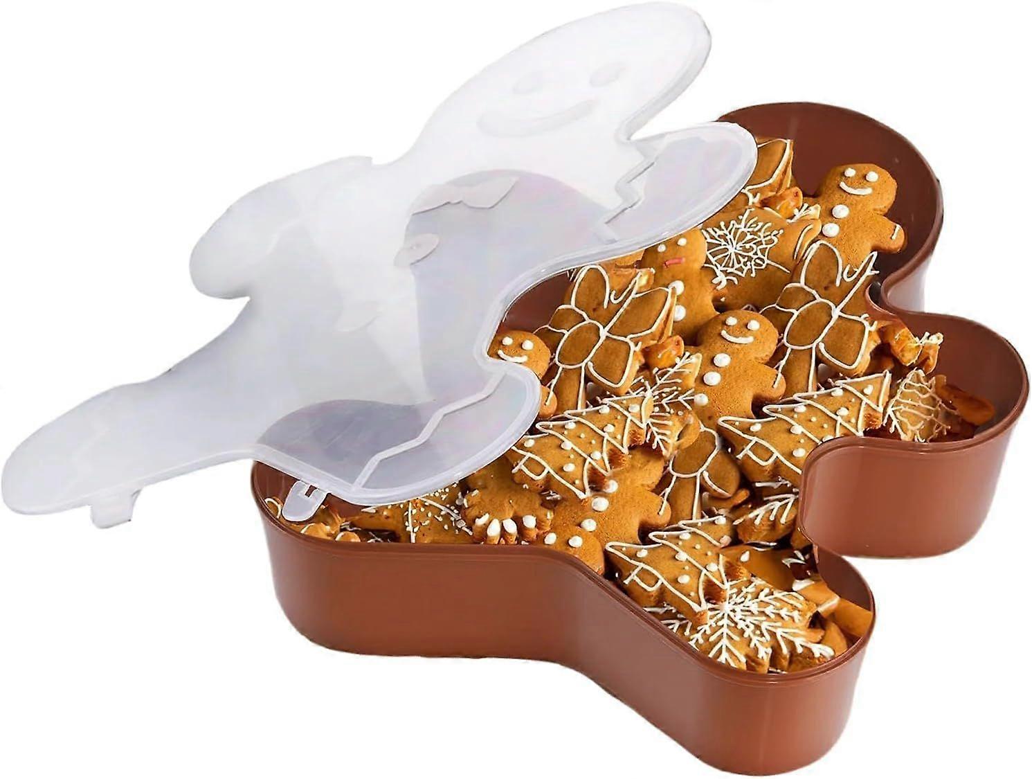 Christmas Serving Tray, Christmas Cookie Box with Lid, Cute Holiday Gingerbread Man Snowflake Tree Storage Container for Snacks, Candy, Food, 15cm