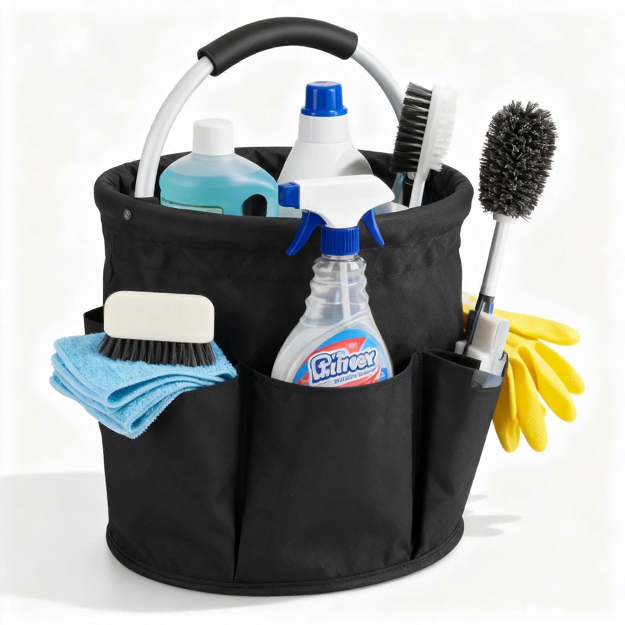 Foldable Cleaning Caddy with Handle 17L – MultiCompartment Organizer Bucket for Home Kitchen Bathroom (Black) Ref: 3182