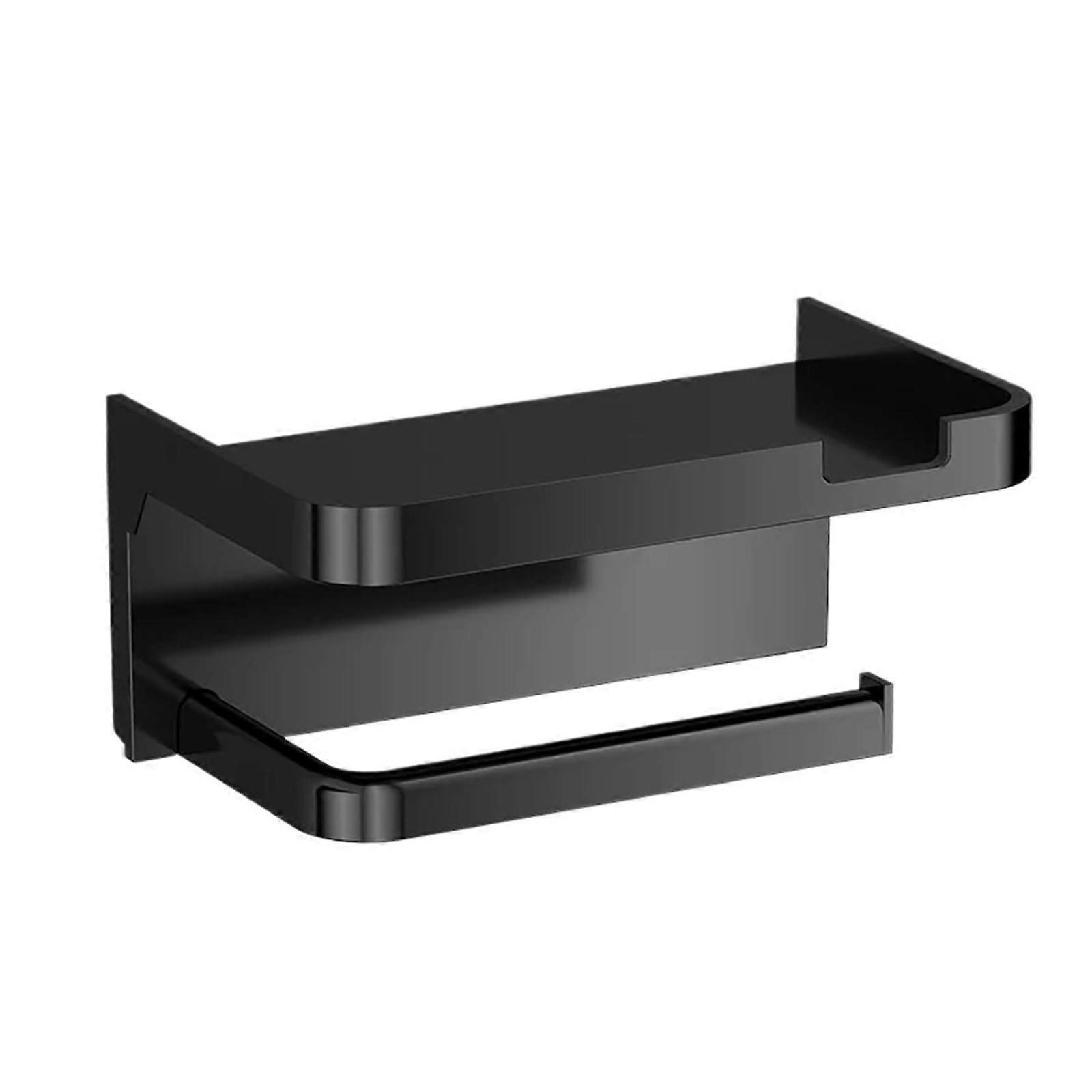Black Bathroom Wall Mounted Storage Unit with Toilet Paper Holder and Shelf, SpaceSaving