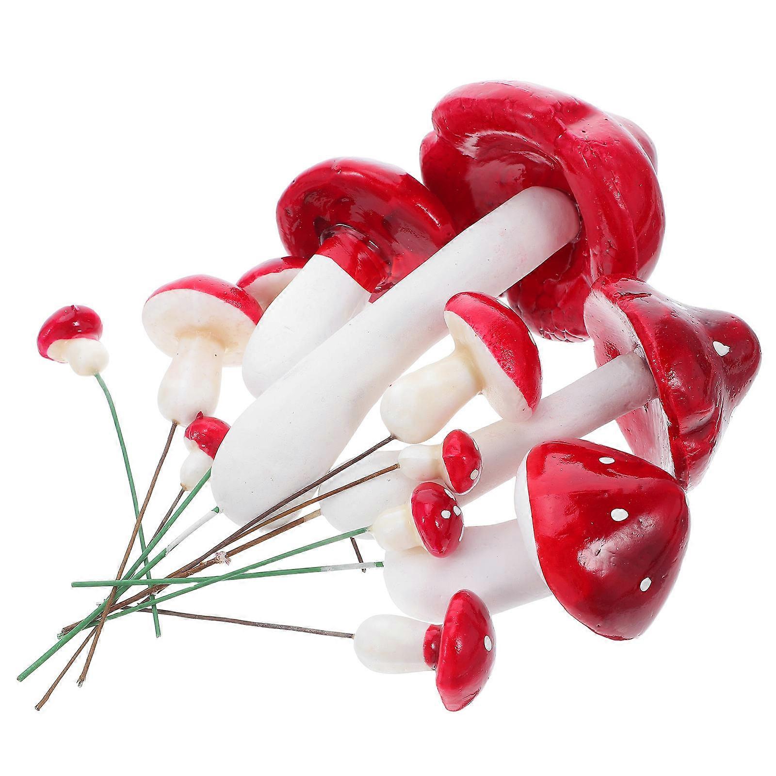 Mini Mushroom Figures for DIY Crafts Decorative Use in Red Color with Iron Wire for Outdoor Decoration Event Planners 33Pcs