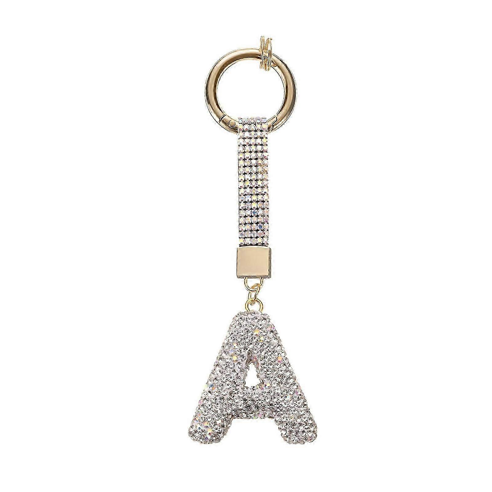 Shimmering Crystal Embedded Key Chain with Customizable Letter Design, Modern Alloy Fashion Keyrings Accessory