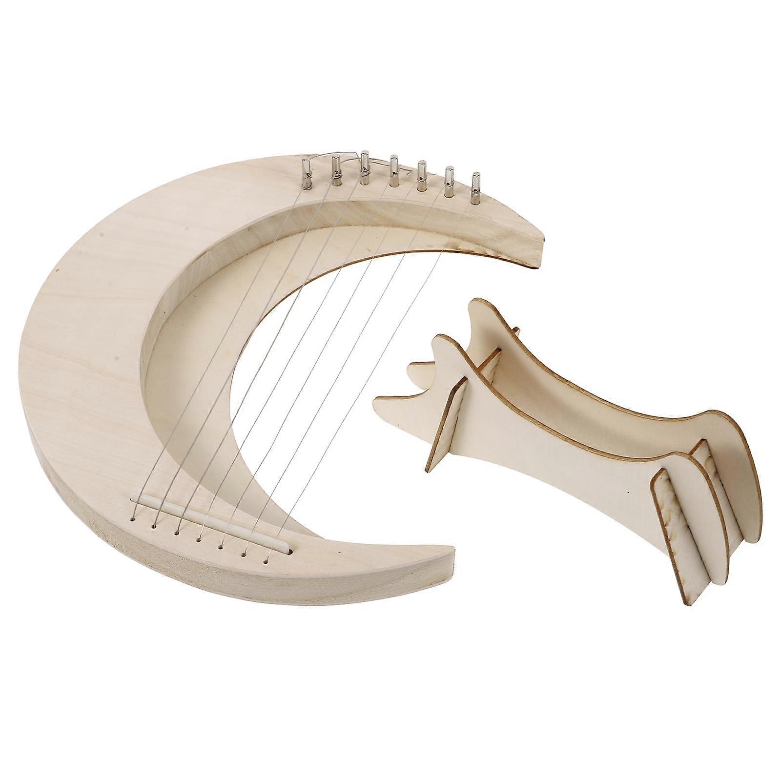 1 Set of Lyre Harp Moon Shaped Harp Instrument Wood Body 7-String Harp Beginner Musical Instrument
