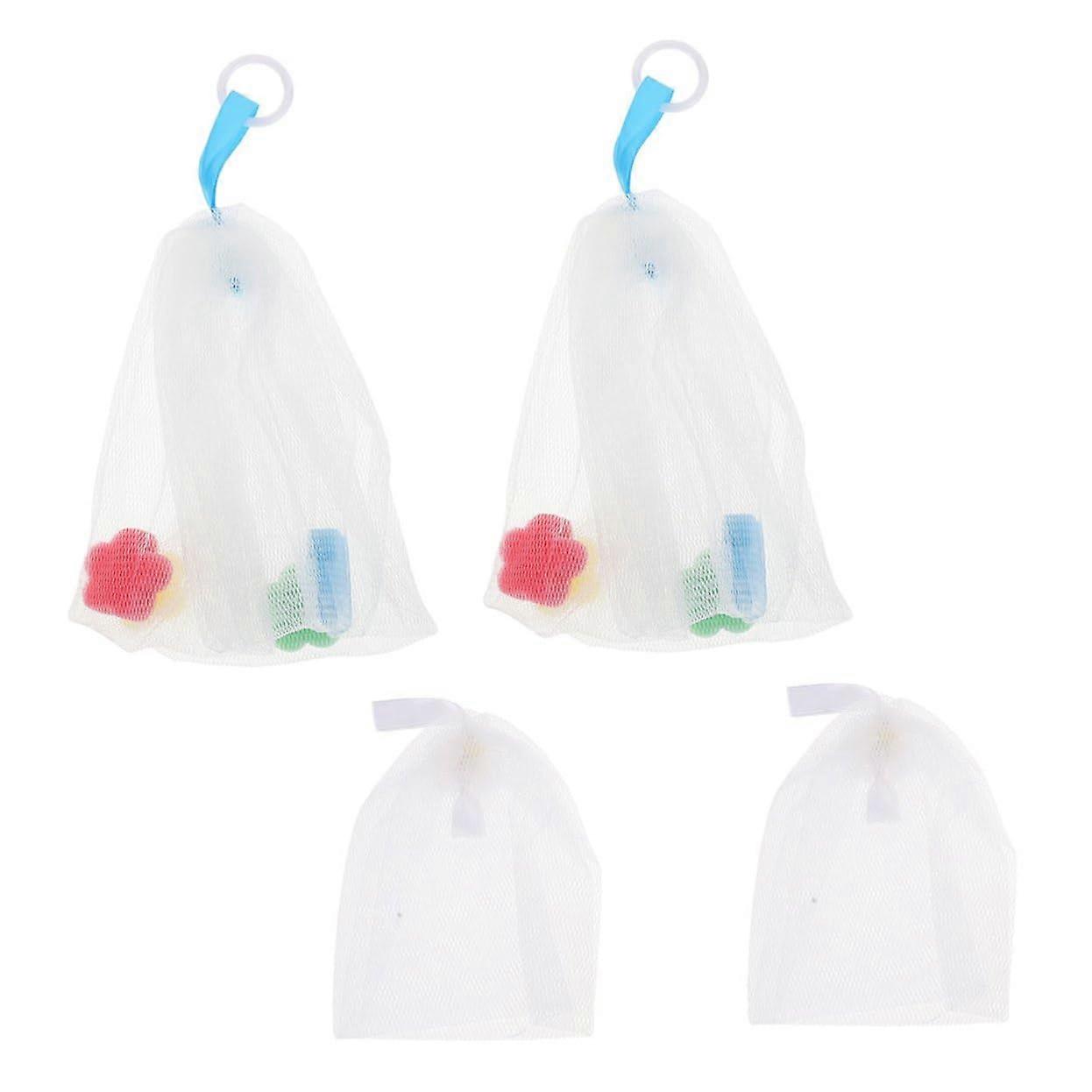 4pcs Soap Foaming Net Mesh Bags for Face Wash, Dense Bubble Making, Reusable Exfoliating Pouch