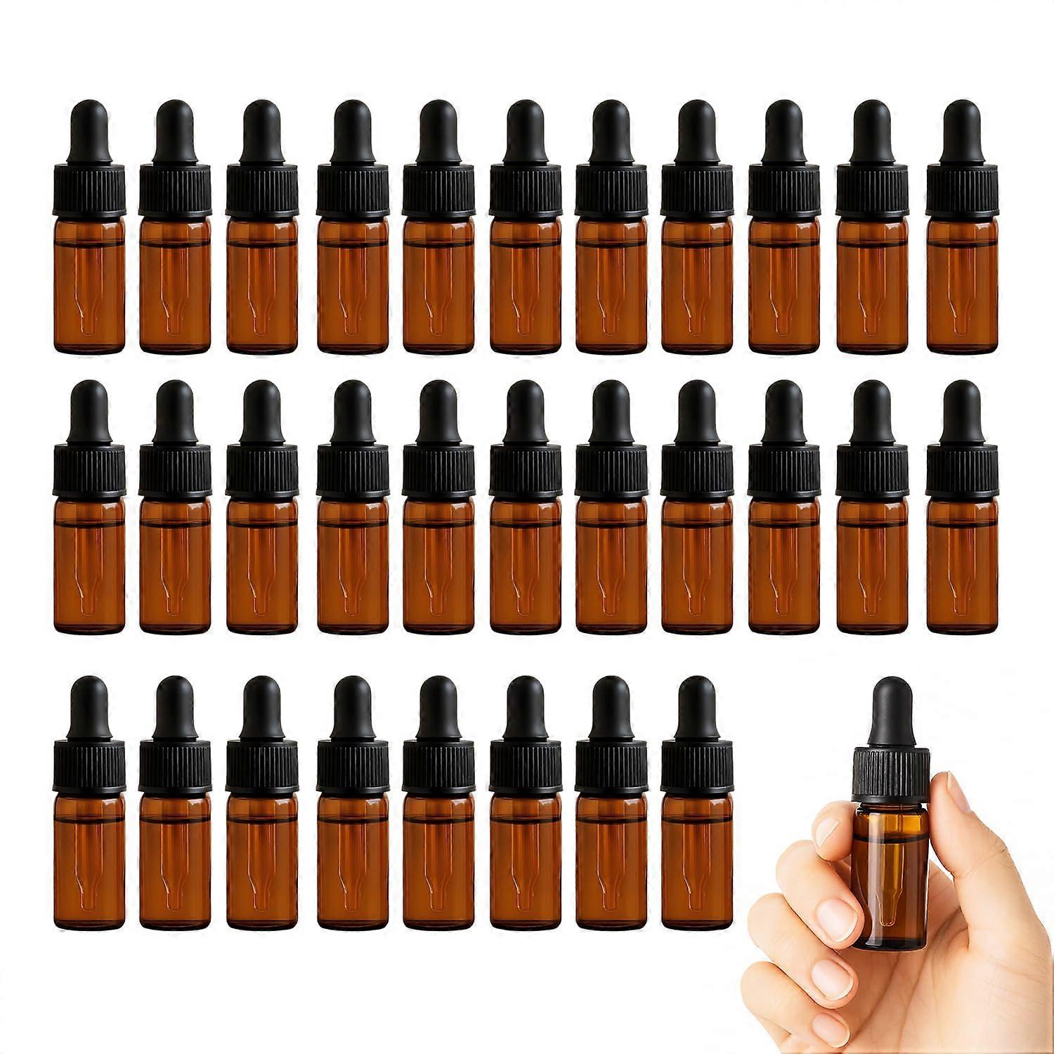 30Pcs 5ml Amber Glass Dropper Bottles with Black Caps, UV Protection for Essential Oils and Travel Use