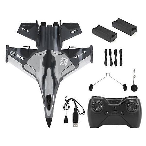 RC Glider Plane - Lightweight and Flexible Remote Controlled Airplane with LED Light - Camouflage Gray (2 Batteries)