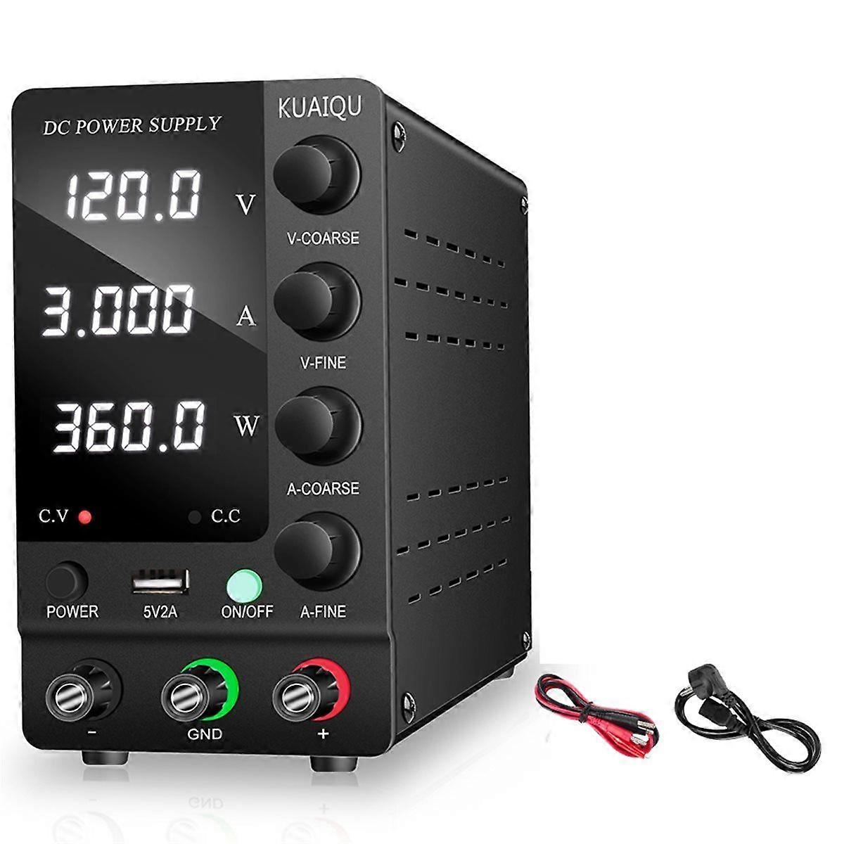 Adjustable DC Power Supply 120V 3A - Lab Bench with USB Interface, Precise LED Display SPS-C1203