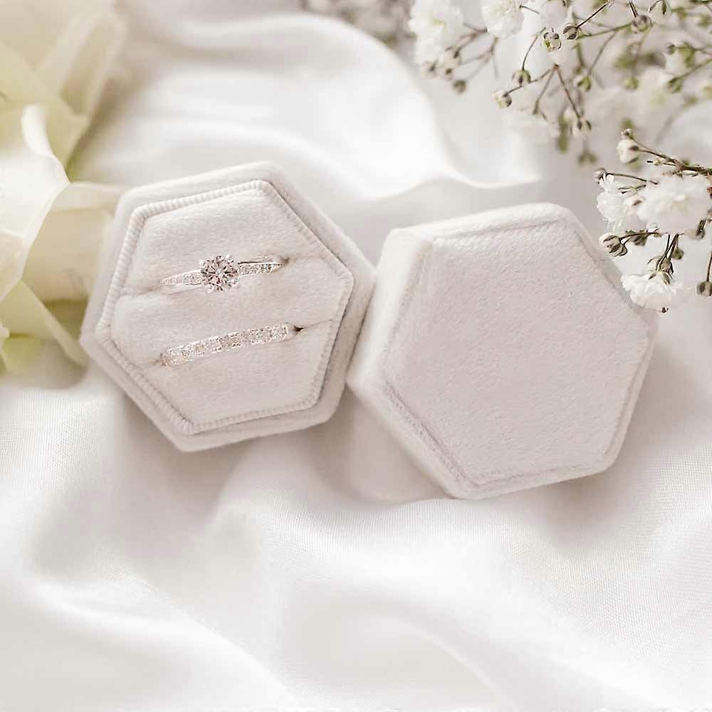 Hexagonal double-layer velvet ring box, elegant keepsake box for engagement rings and wedding sets, proposal ring box