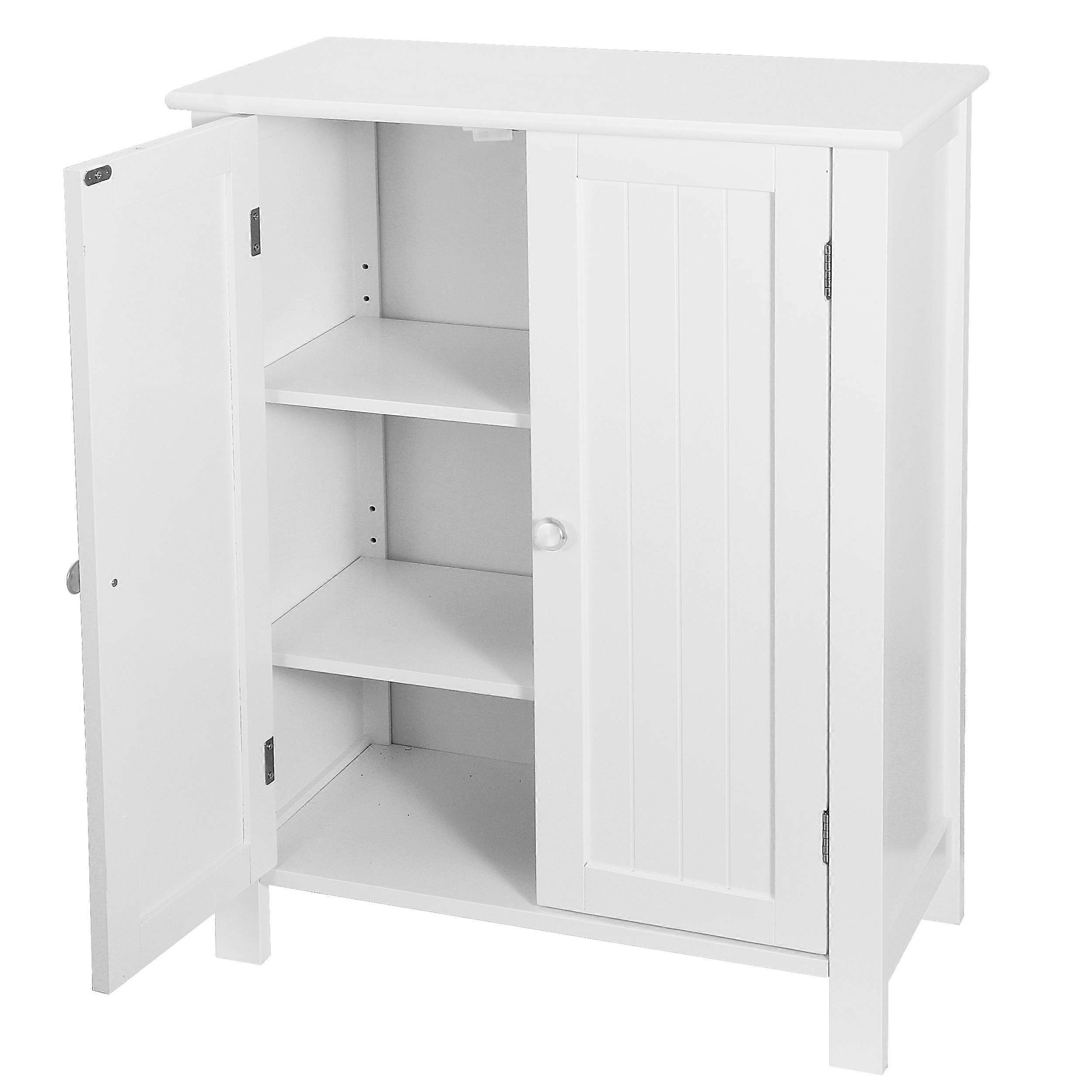 White Bathroom Storage Cabinet with Adjustable Shelf, Waterproof MDF, Double Doors, Rustproof