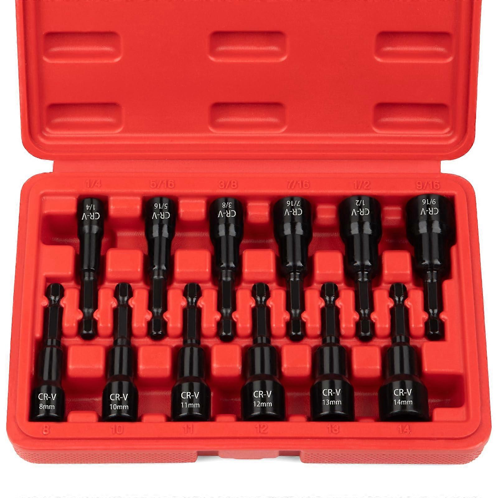 12Piece Magnetic Nut Driver Set SAE and Metric, CRV Steel Impact Bit Kit with Quick Release Hex Shank and Case