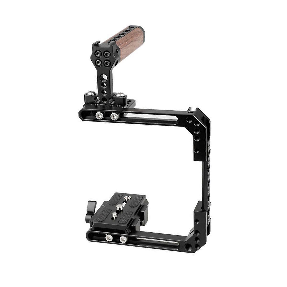 Universal Adjustable Camera Cage with Quick Release Baseplate Wooden Handle for