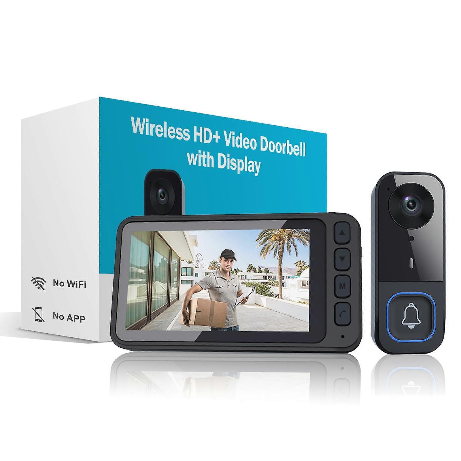 Wireless Video Doorbell with 4.5' Color Screen, No WiFi Needed, HD Night Vision, TwoWay Talk