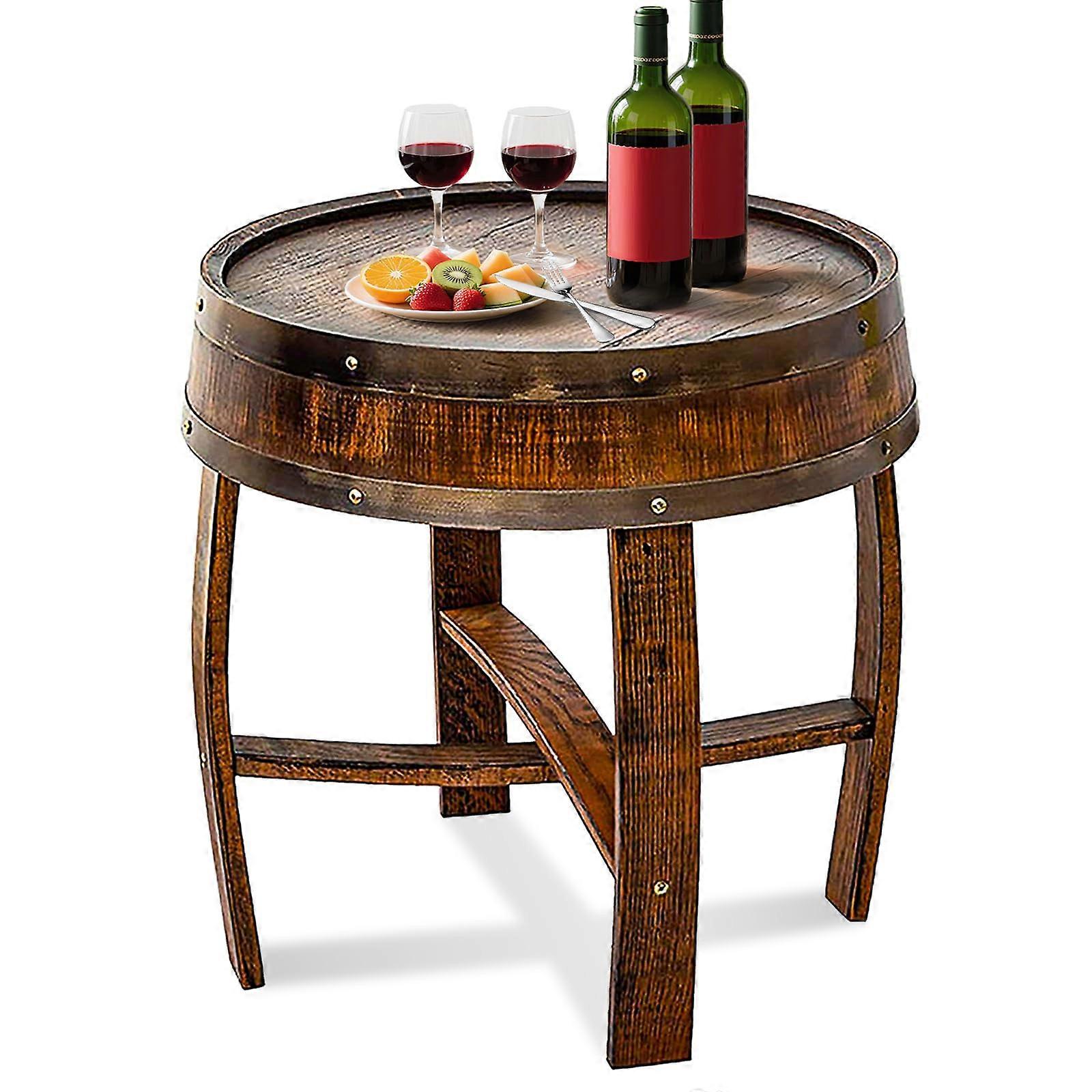 Bourbon Barrel Table with Rustic Vintage Design, Handcrafted Oak Whiskey End Table for Home and Bar