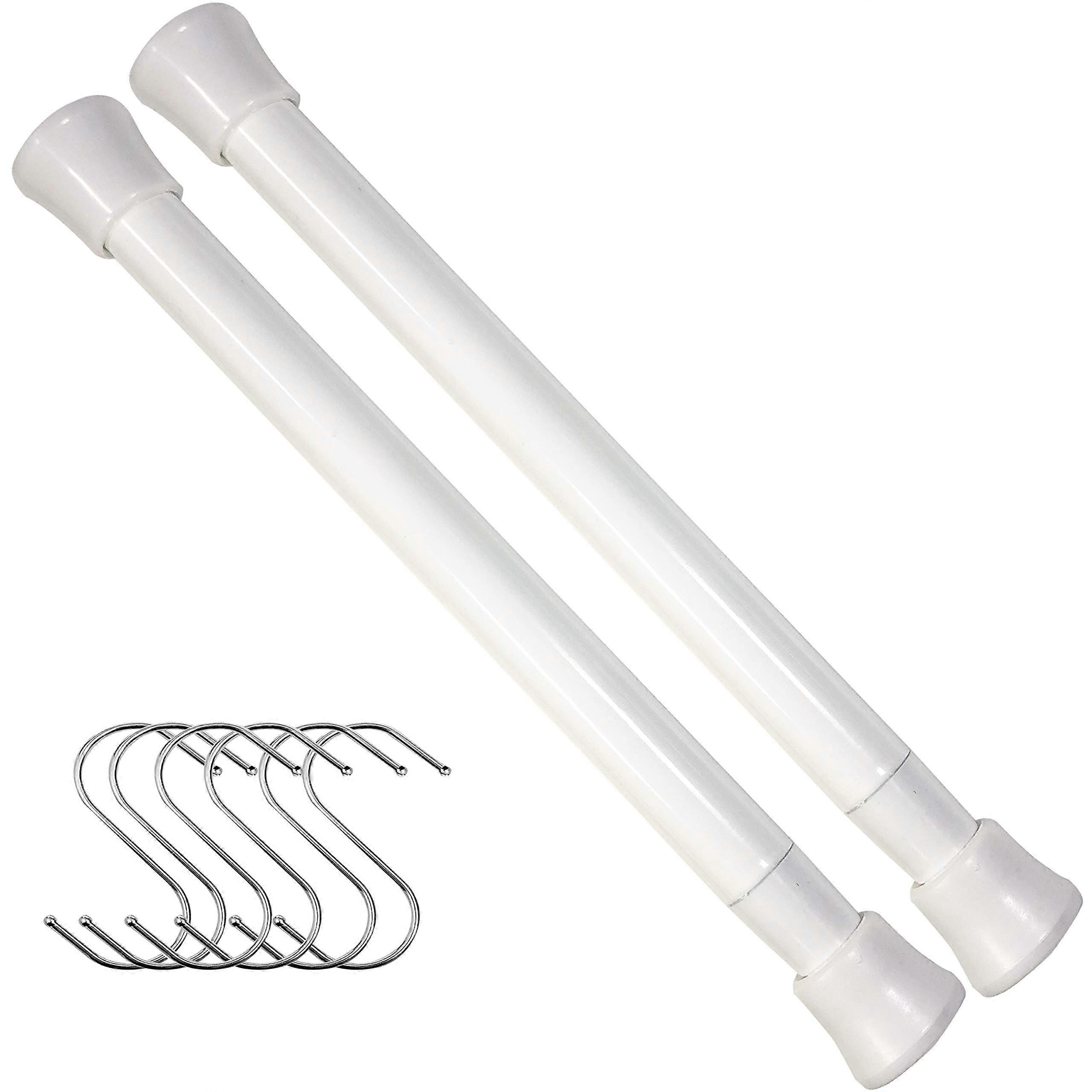 Adjustable Small Tension Rod 711 Inches White 2 Pack with S Hooks for Window Curtain Bathroom