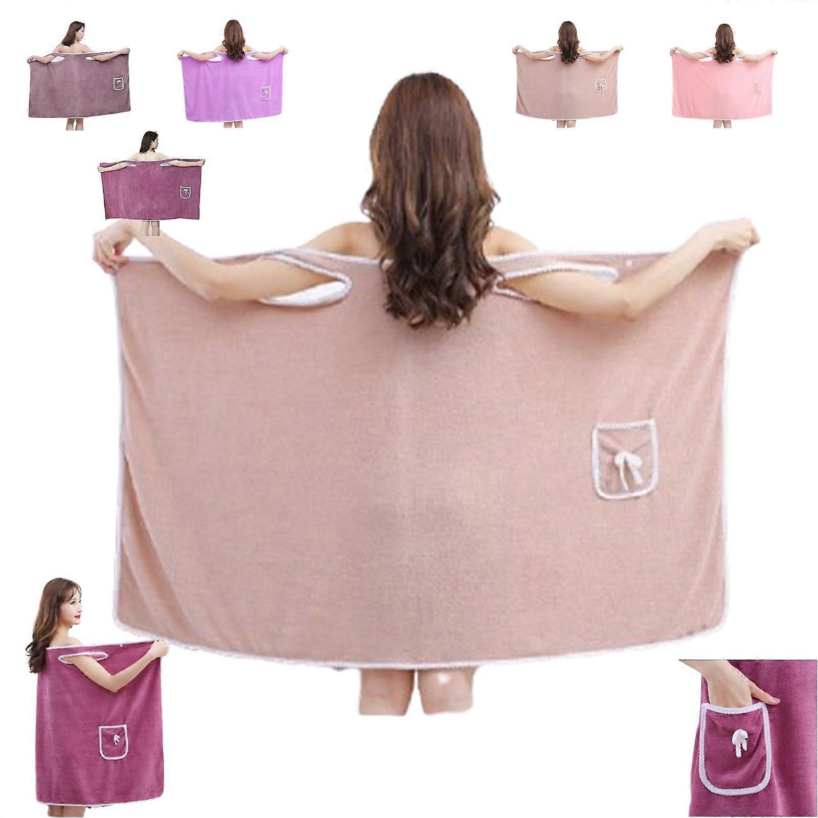 Plus Size Quick Dry Wearable Bath Towel Wrap for Women with Bow Pocket and Soft Oversized Coverage