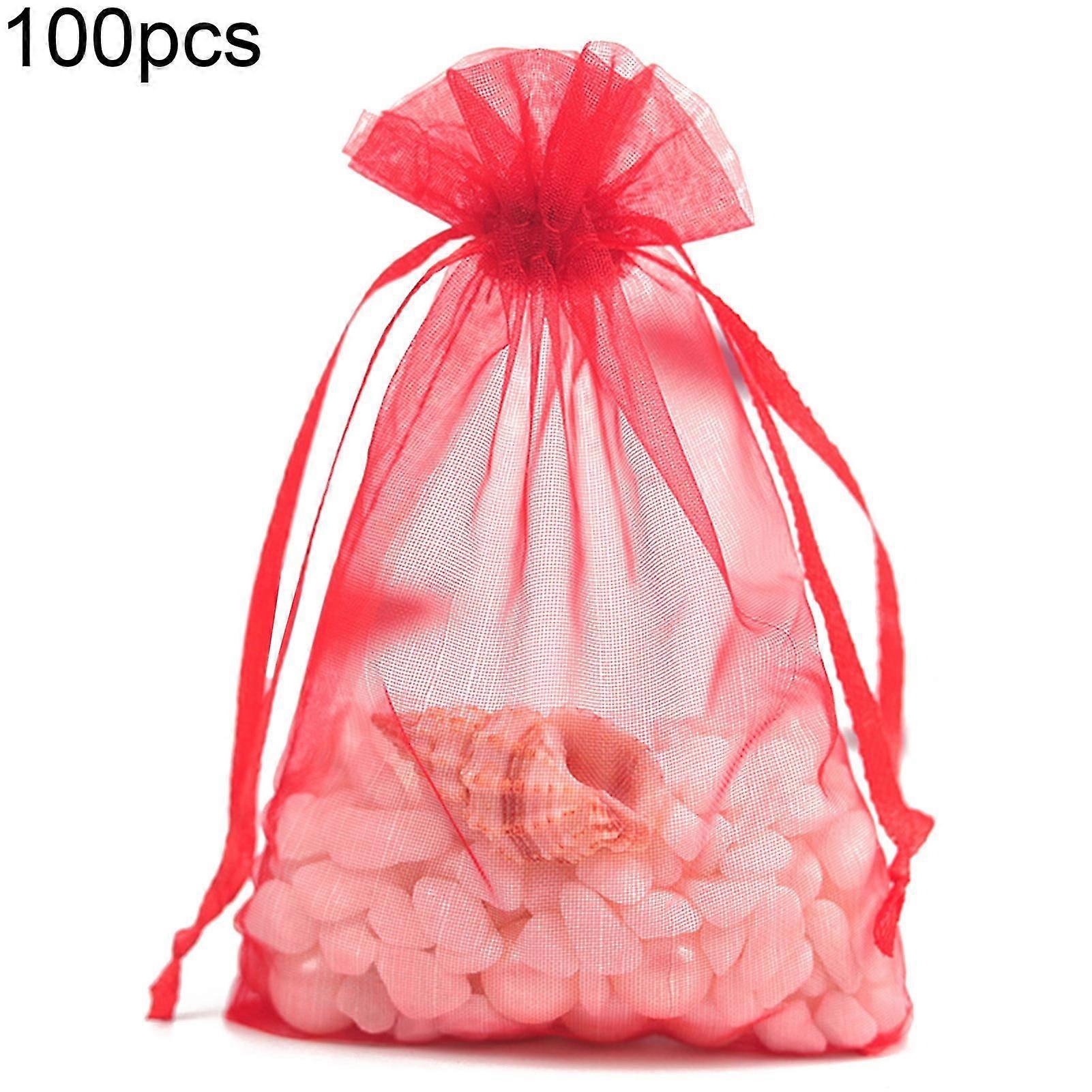 100pcs Solid Color Yarn Gift Bag Wedding Candy Lucky Pouch Storage Container