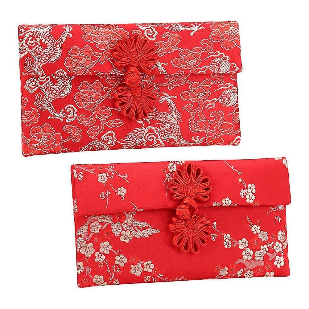 Red Envelopes Classic Chinese Style Rectangular Storage Pouch For Wedding 2Pcs