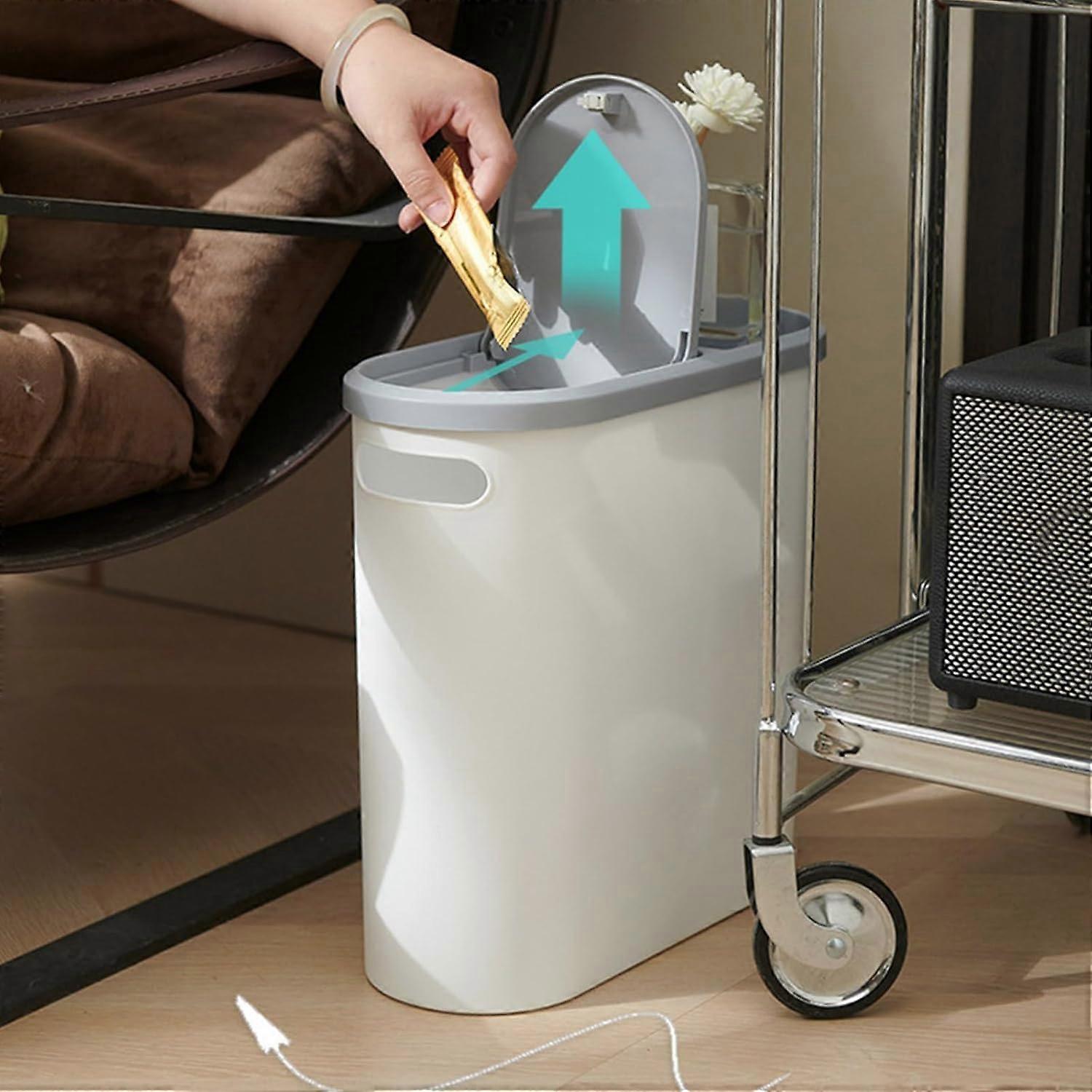Narrow Trash Can with Press  Lid, Slim Space Saving Garbage Bin for Kitchen and Bathroom
