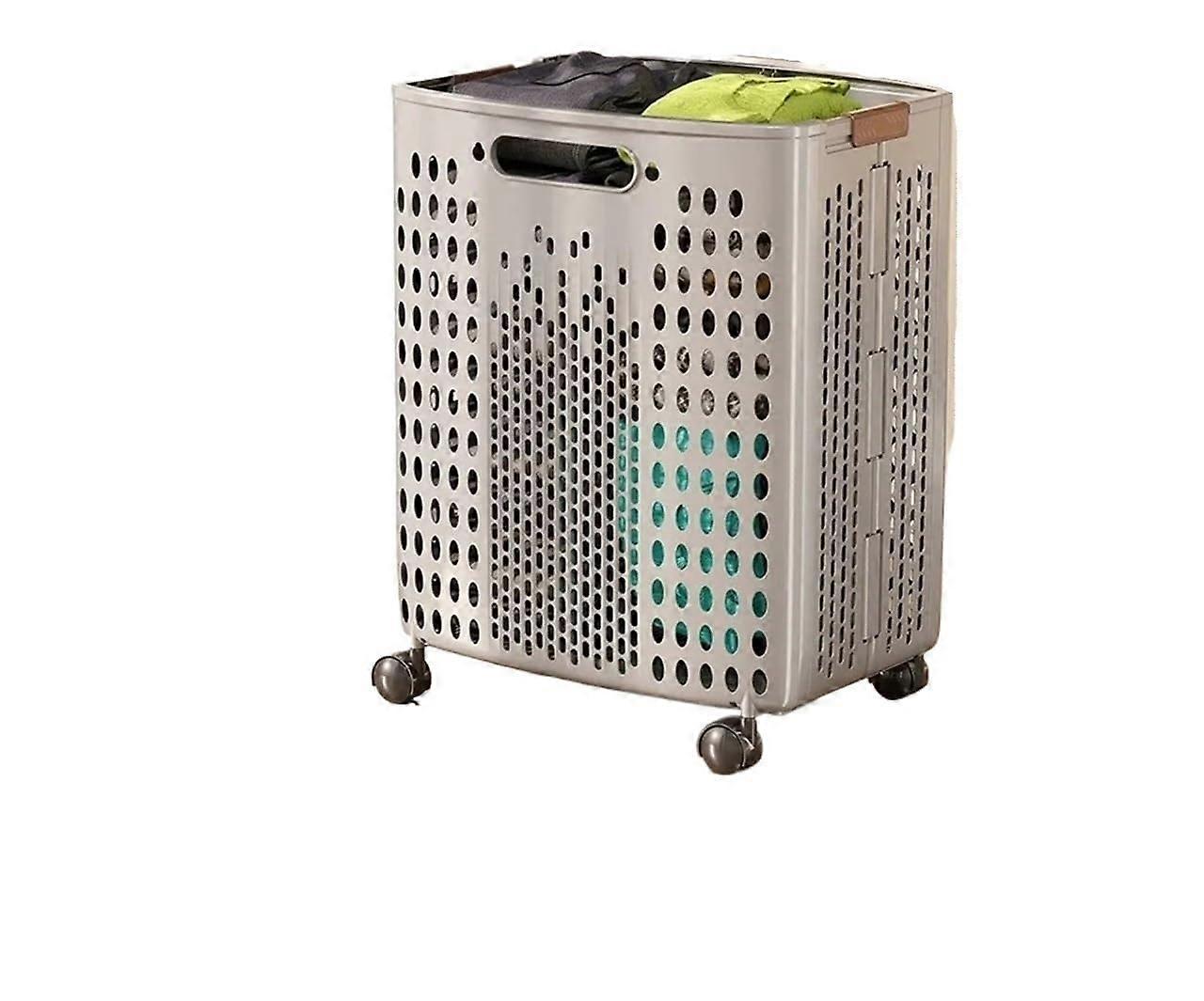 Extra Large Foldable Rolling Laundry Basket with Wheels and Partition for Home Storage Milky White