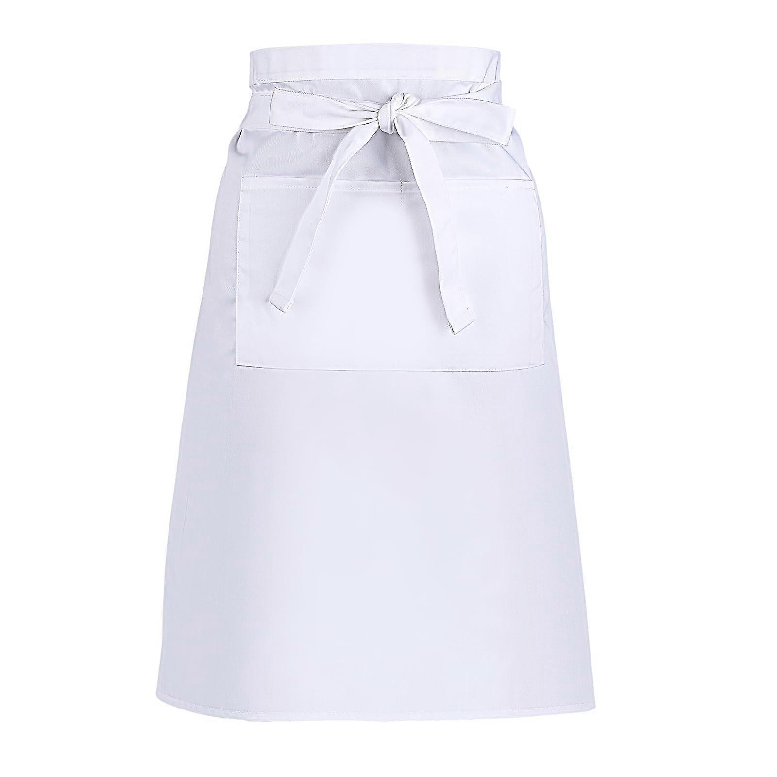 White Chef Half Waist Apron with Two Pockets for Restaurant Cafe Bistro Kitchen Cooking