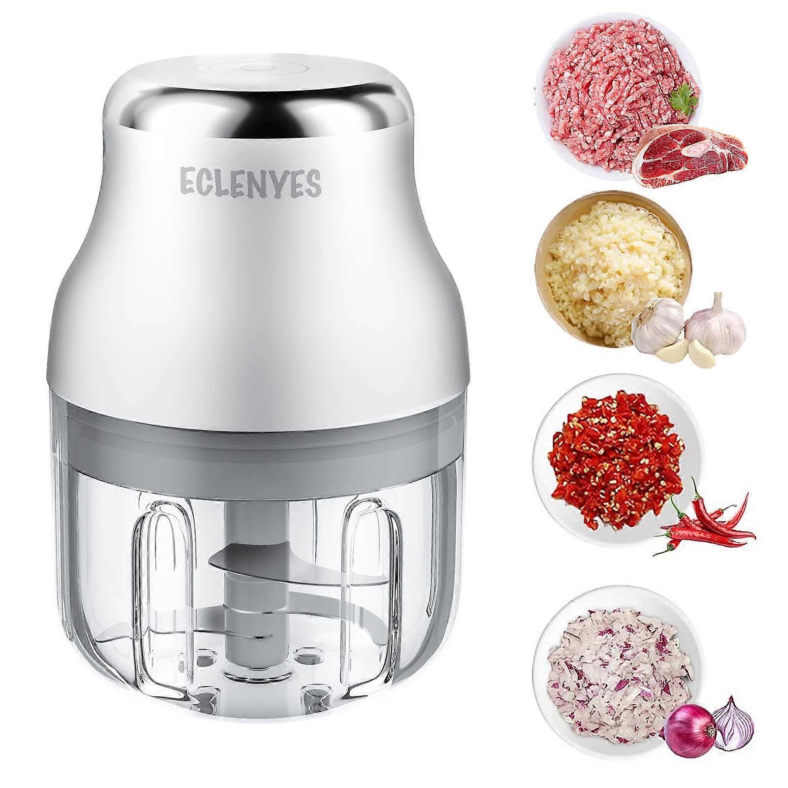 Garlic Chopper Mini Food Processor USB Rechargeable Electric Crusher for Vegetables 250ML White