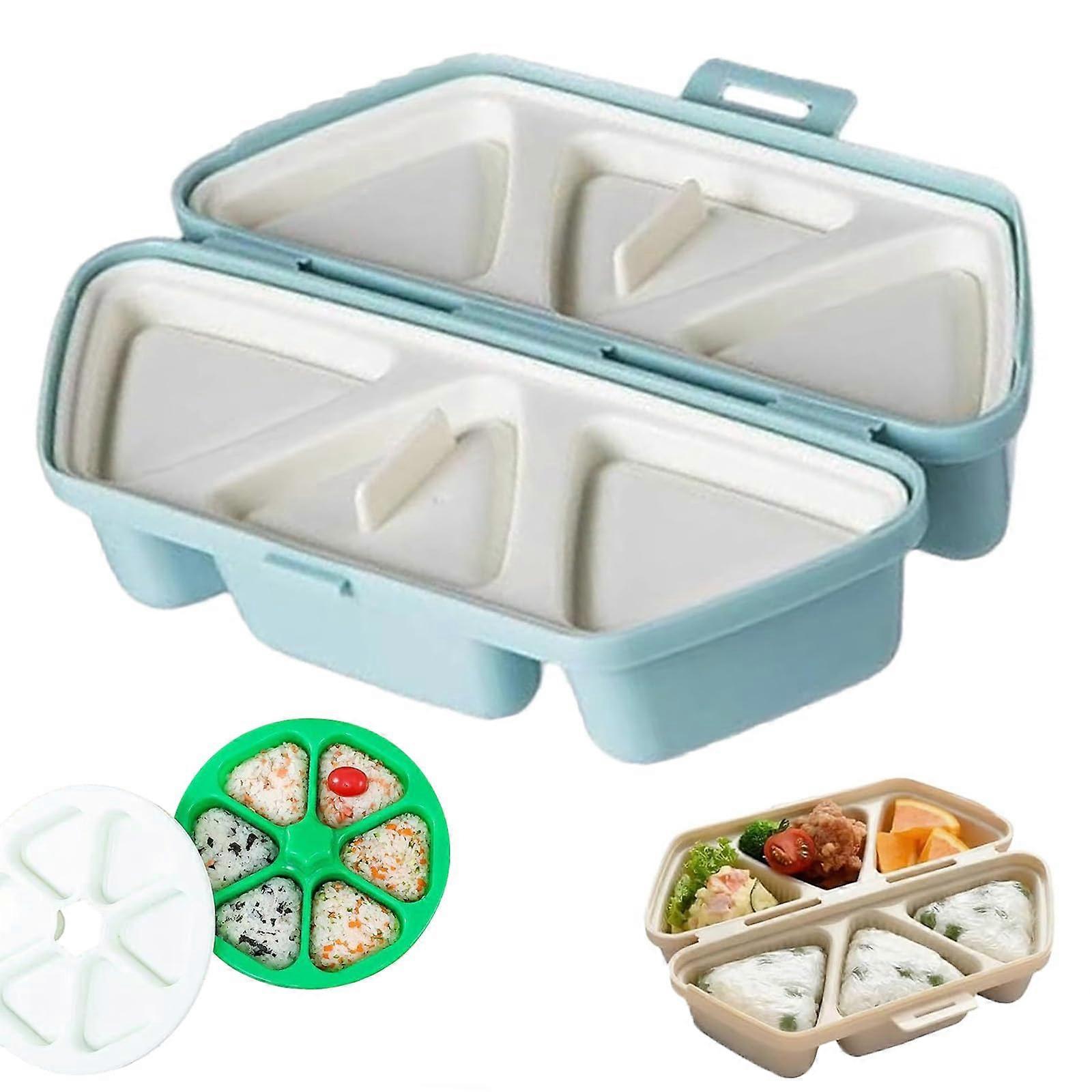 6 Cavity Onigiri Mold Set, Nonstick Triangle Sushi Rice Ball Maker, Quick Press Release, Blue