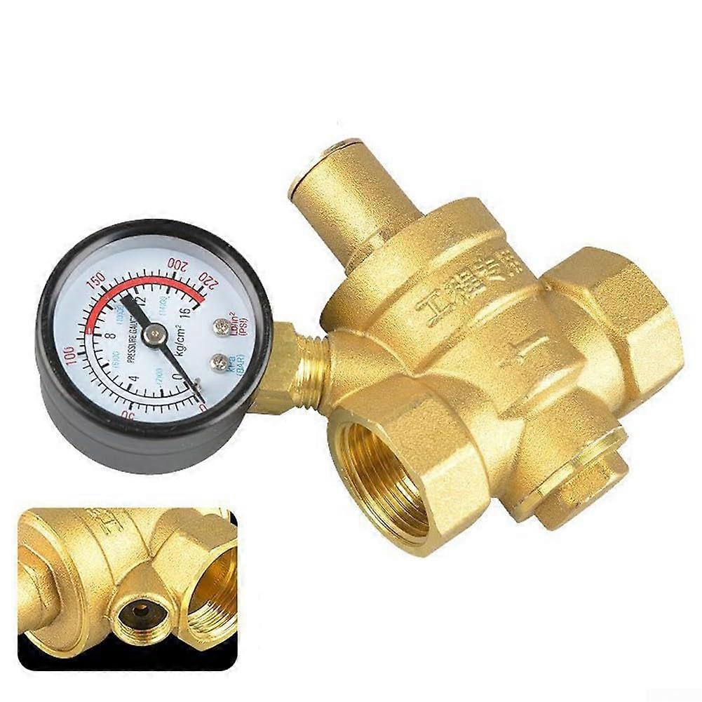 Brass Adjustable RV Water Pressure Regulator with Gauge, Precise Control and Stable Piston Design