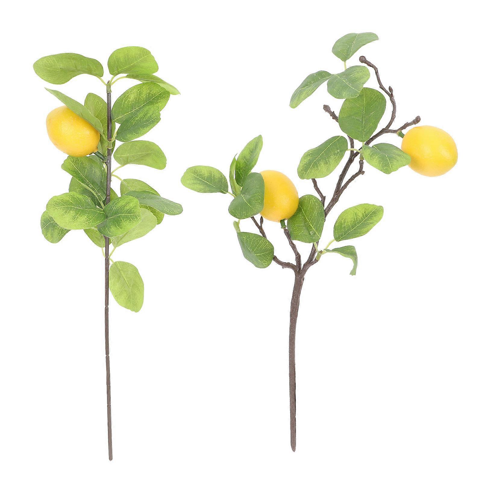 Lemon Cutting Decor Plastic Simulation Branch for Home Decor 2Pcs