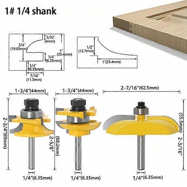 Woodworking milling cutter, efficient and durable, 3-piece set with multiple specifications, door and window wood processing tool