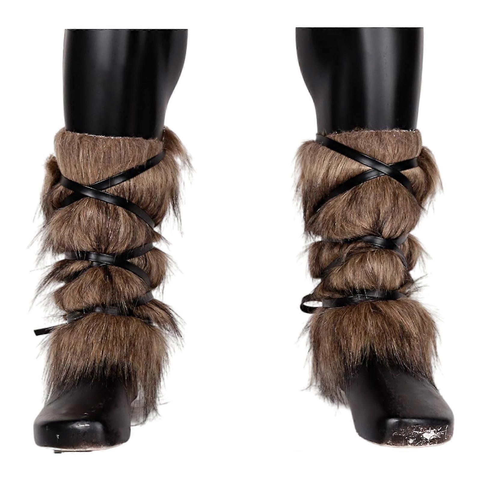 Medieval Furs Leg Warmer Winter Furry Boot Cuffs Fuzzy Shoe Cover Party Costume for Holiday Festival Performances Play Camel leg warmers 40cm