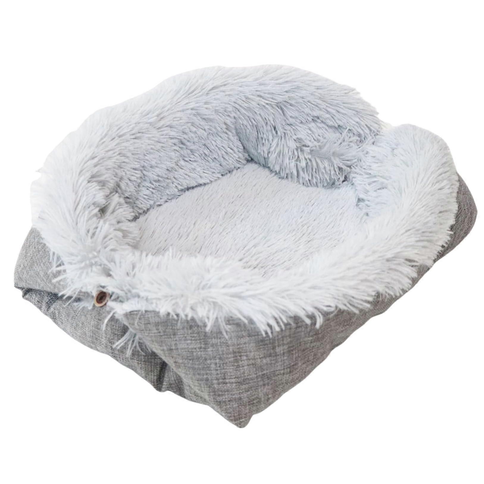 Cat Heating Pad with Soft Thick Padding, Plush Heated Cat Bed for Indoor Cats, Grey Foldable Design