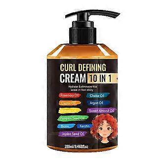 10-in-1 Curl Defining Cream for Curly Hair, 280ml Multi-Benefit Styling Cream Leave-In Hair Oil Mask with Biotin, Keratin & 10 Oils, Tames Frizz, Shin