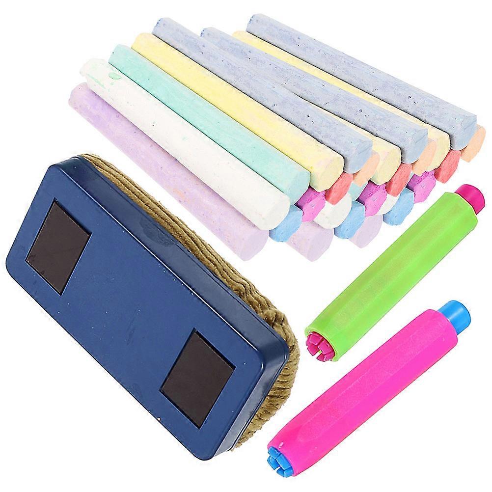 Assorted Color Dustless Chalk 1Set with Eraser for School Teaching Tasks