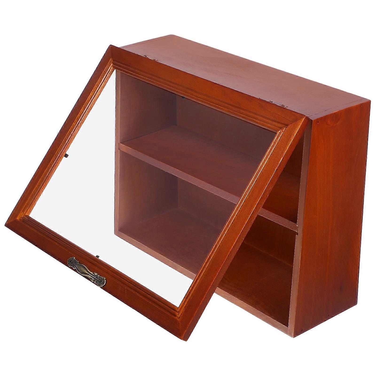 Glass Model Display Cabinet Desktop Small Solid Wood Flip Storage Office