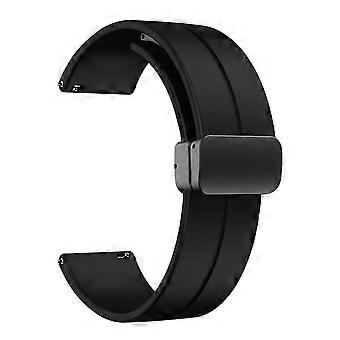22mm Silicone Watch Band with Magnetic Folding Buckle, Quick Release Strap for Men and Women, Black