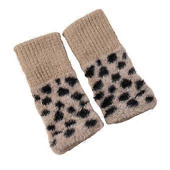 Gants sans doigts imprimé léopard pour femmes, moufles chaudes et duveteuses avec trou pour le pouce, gants d'hiver moelleux pour filles, pour écrire et envoyer des SMS KAESI