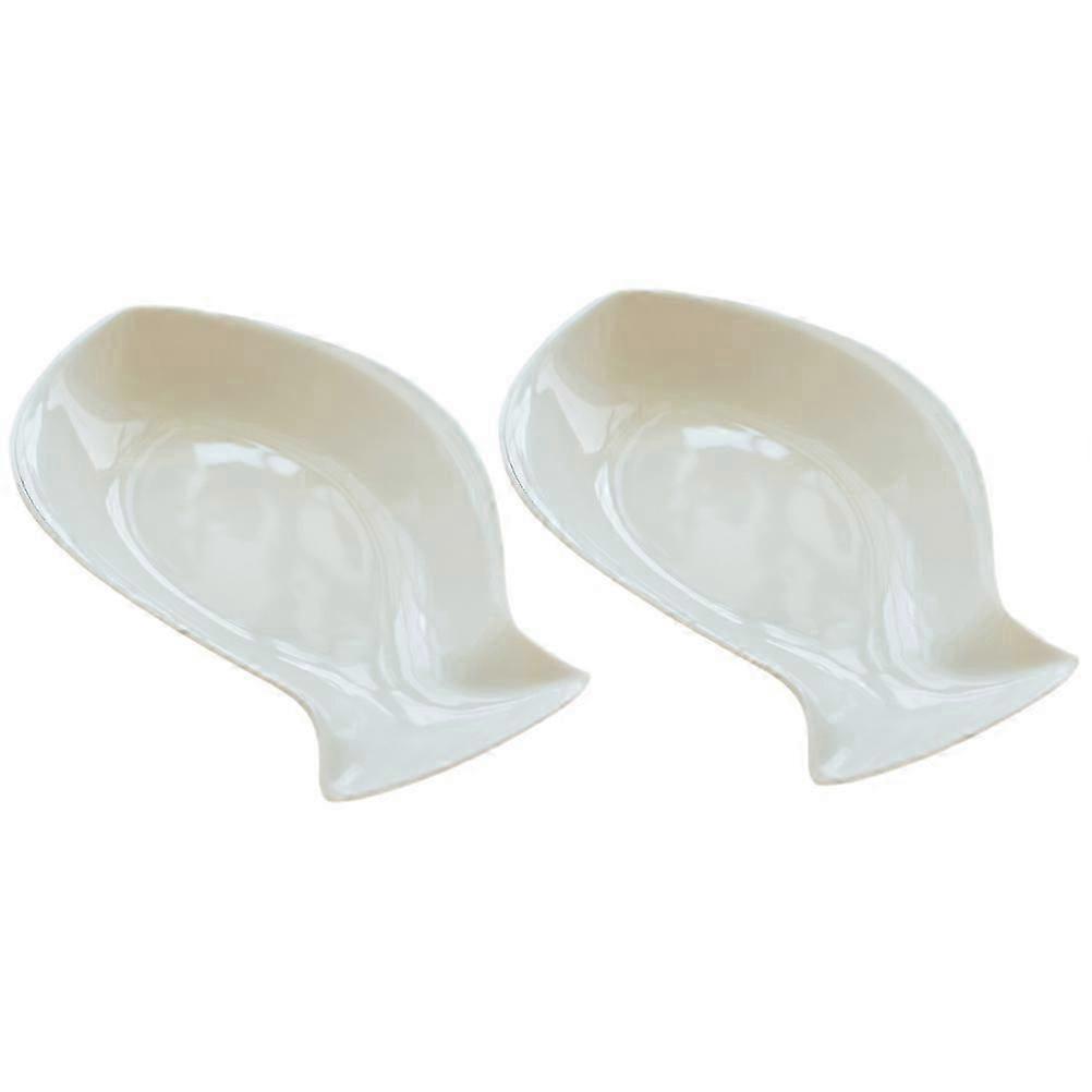 White Ceramic Fish Shaped Serving Plates 2Pcs for Food Dinner
