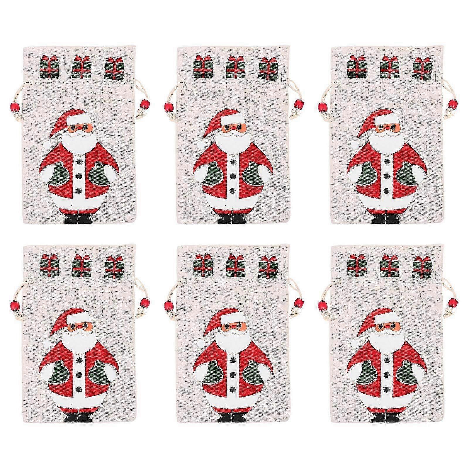 Candy Gift Drawstring Bags Christmas Pattern for Storage 6Pcs