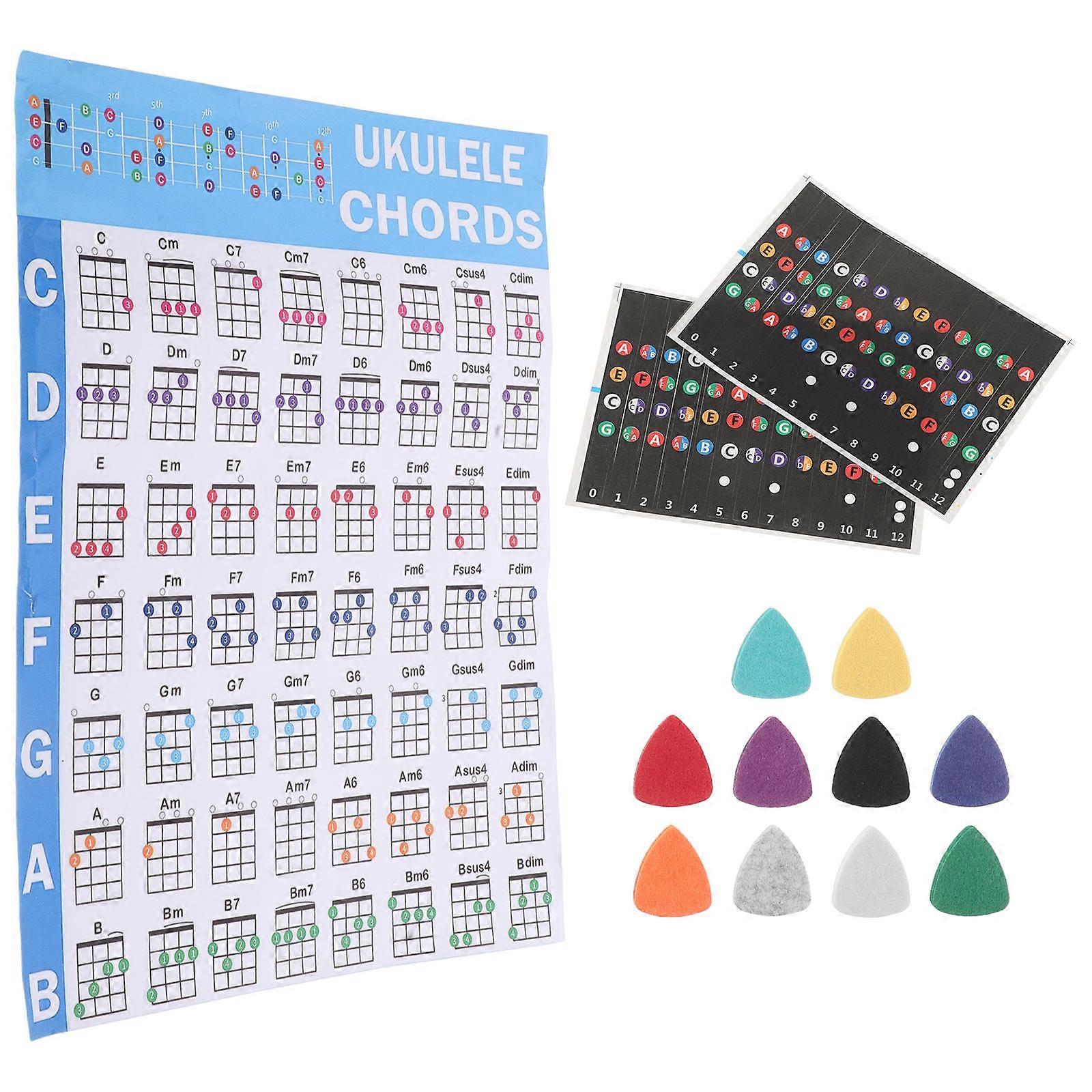 Ukulele Chord Chart Stickers for Beginners 5Sets Color Coded Practice Tools