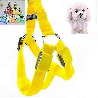 Harnais pour animaux de compagnie en nylon avec lumière LED double face pour chats et chiens, laisse avec sangle de poitrine, taille S, jaune