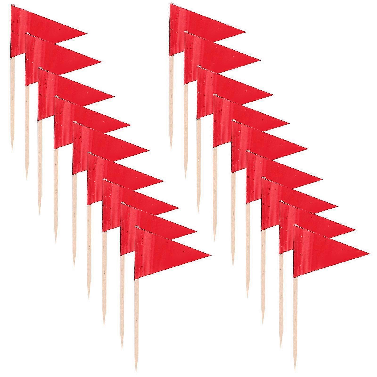 100Pcs Solid Red Toothpick Flags for Cake Decoration Small Triangle Flags
