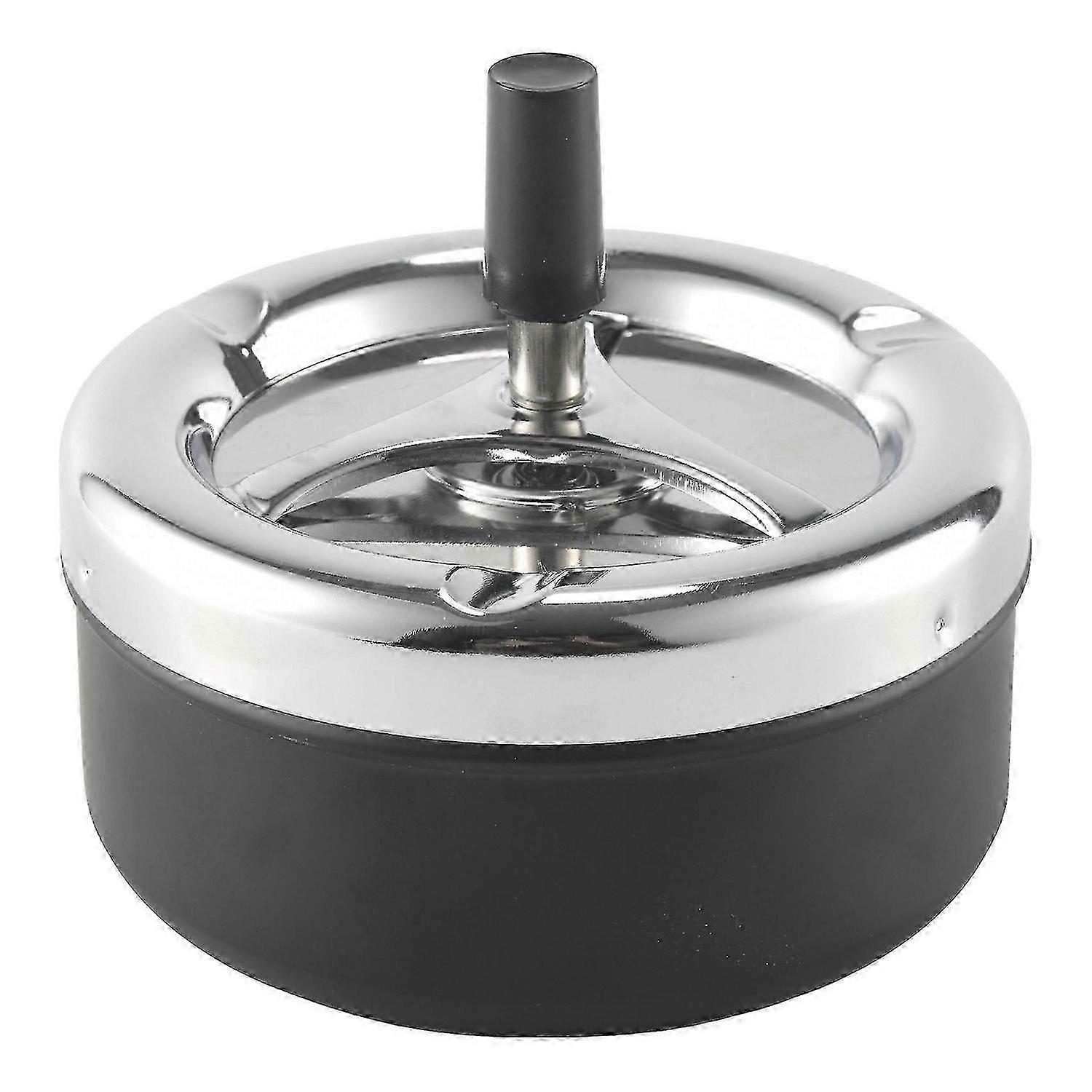 Round Push Down Ashtray with Spinning Tray, Black